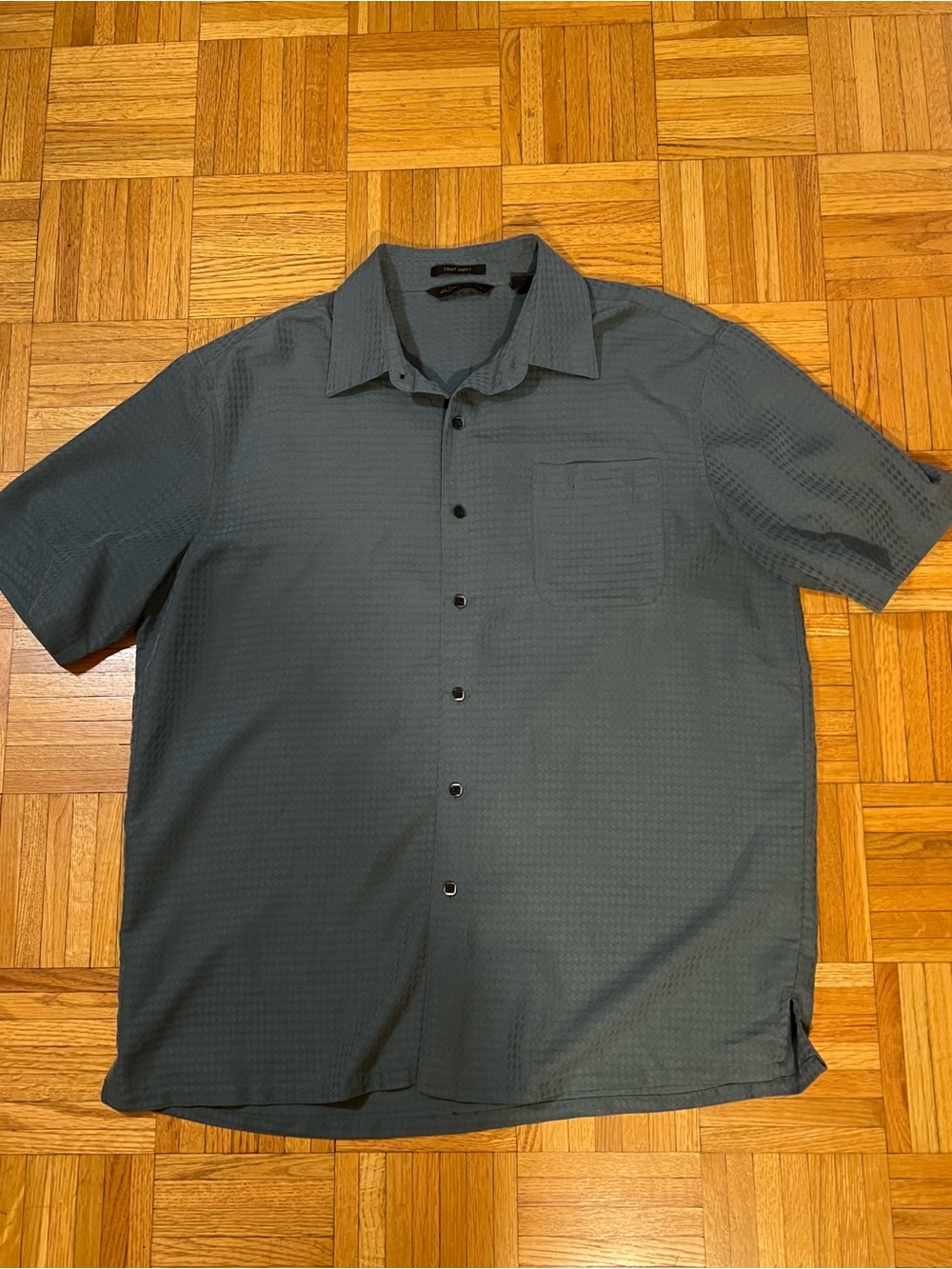 Casual but Dress Axist Men's Short-Sleeve Button-Down Shirt in Slate Green large